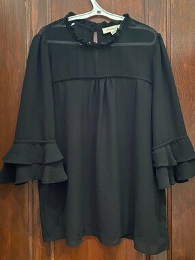 Monteau Black Three Quarter Sleeve Blouse, Size XS